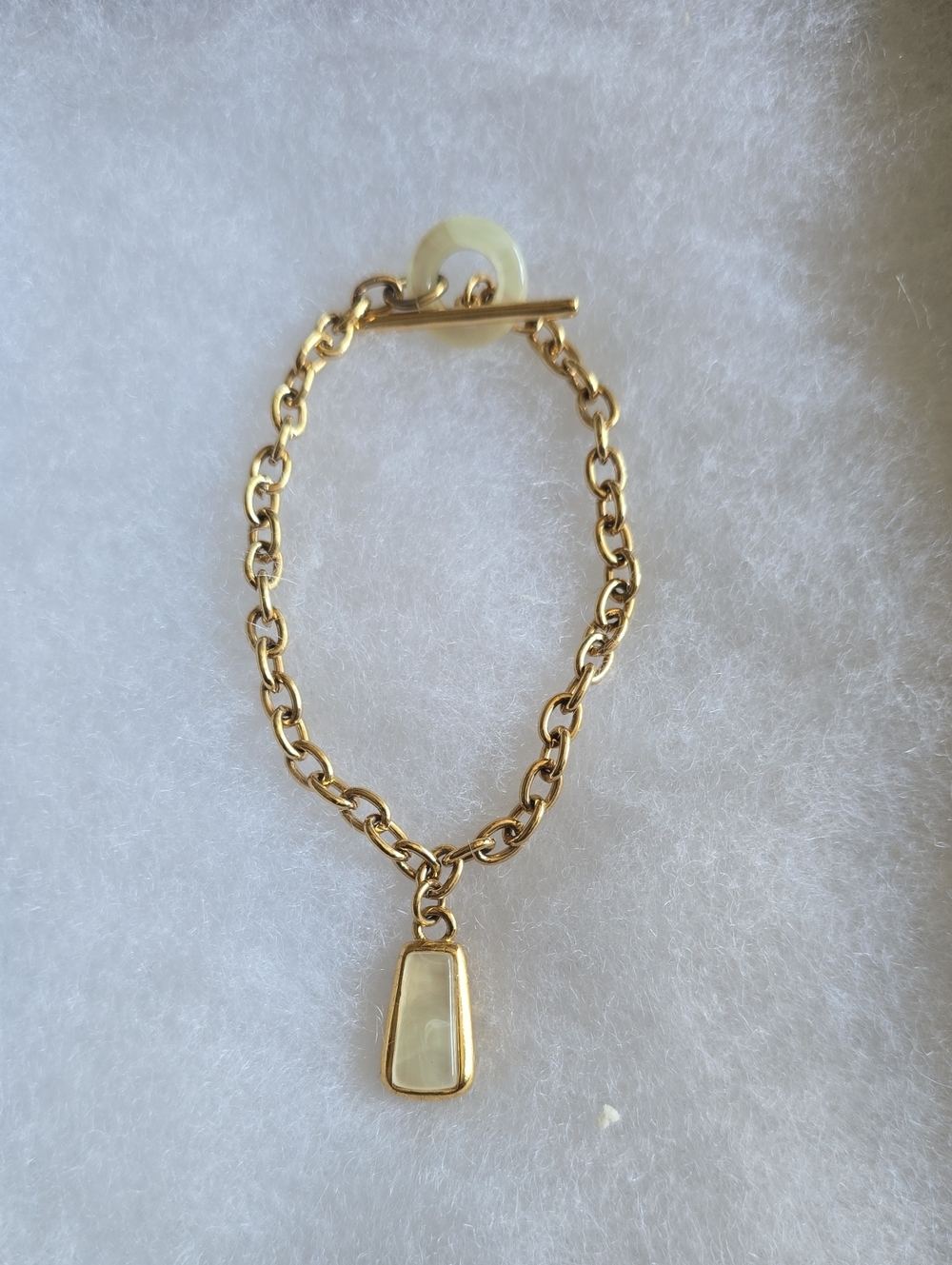Vintage Monet Gold-Tone Chain Bracelet with Cream Pendant